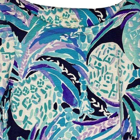Lilly Pulitzer Hollee Dress Bright Navy Alotta Colada - Aqua/Navy/Purple - M - Picture 4 of 11
